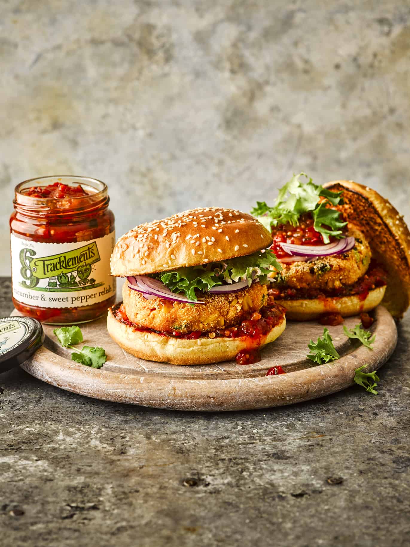 Sweet Potato Burger with Sweet Pepper Relish