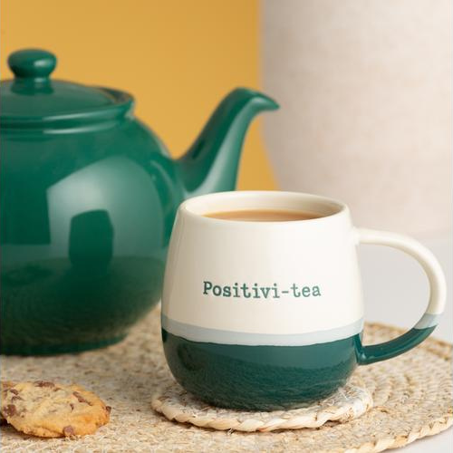 Nothing beats a cup of positivi-tea! This huggable shaped mug is perfect for enjoying hot beverages and perfect for tea lovers for a positive start to your day.