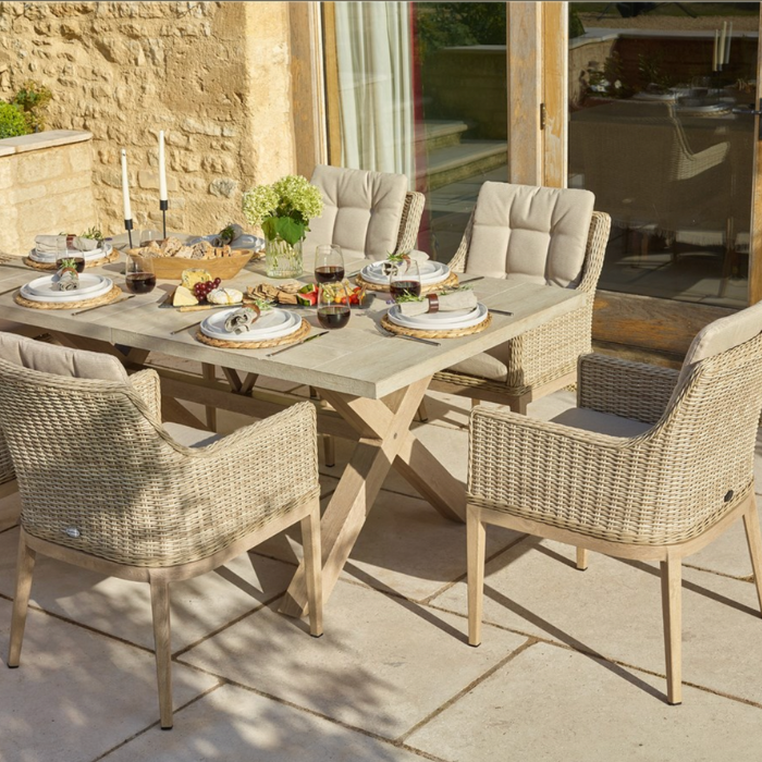 Monterey Ceramic Rectangle Dining Set with 6 Rattan Armchairs2