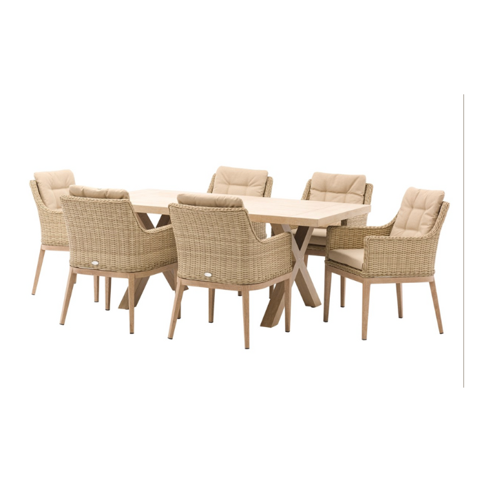Monterey Ceramic Rectangle Dining Set with 6 Rattan Armchairs3